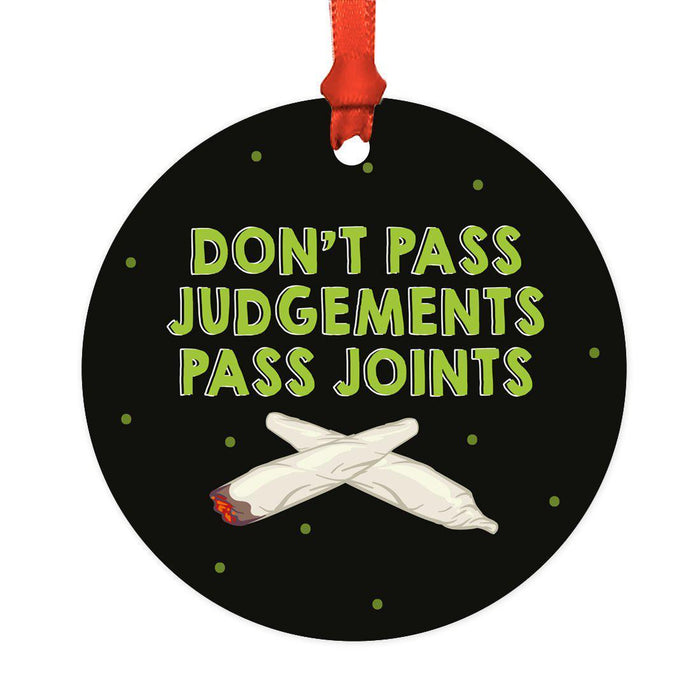 Funny Cannabis Weed Round Metal Christmas Ornament-Set of 1-Andaz Press-Alpaca-