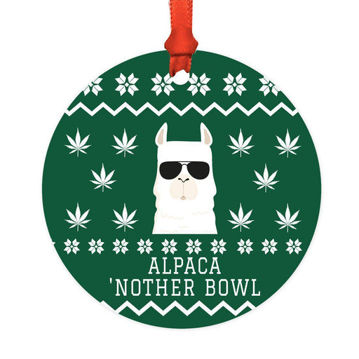 Funny Cannabis Weed Round Metal Christmas Ornament-Set of 1-Andaz Press-Alpaca-