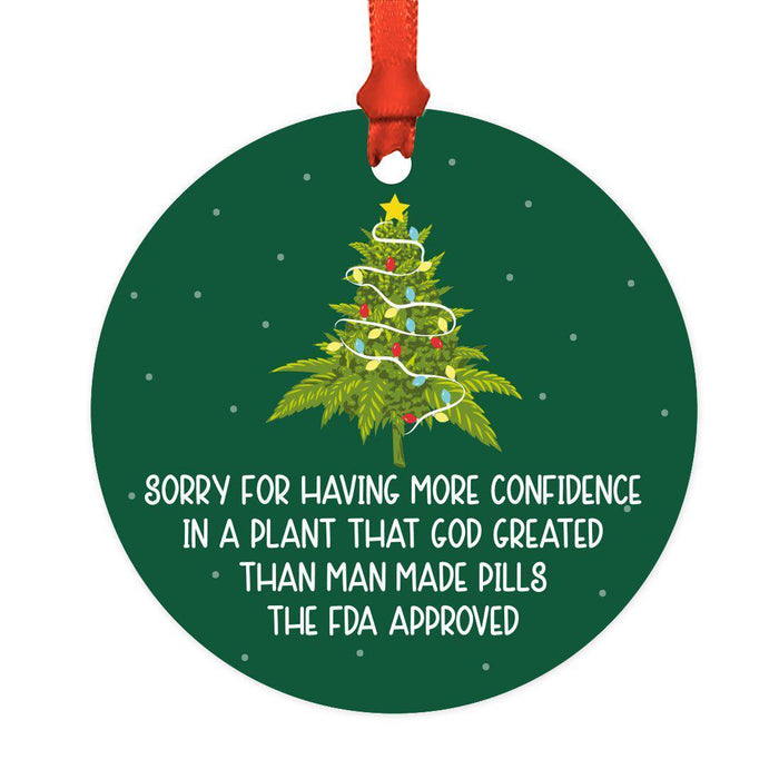Funny Cannabis Weed Round Metal Christmas Ornament-Set of 1-Andaz Press-Created-