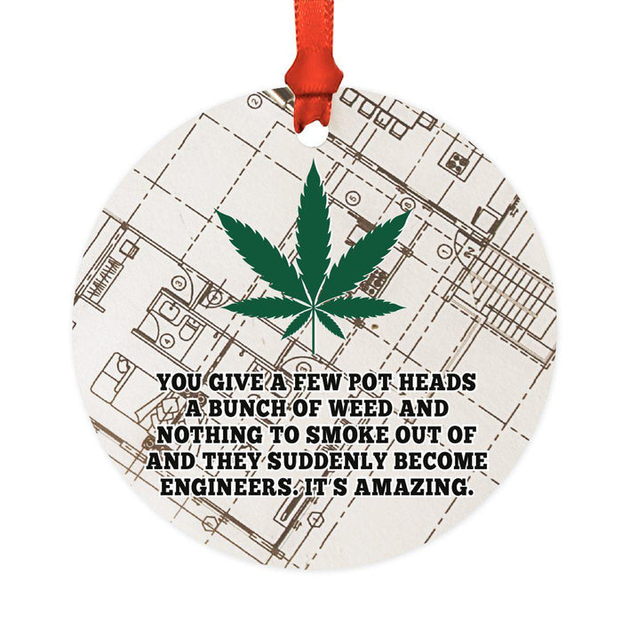 Funny Cannabis Weed Round Metal Christmas Ornament-Set of 1-Andaz Press-Engineers-