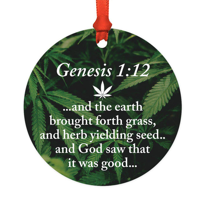 Funny Cannabis Weed Round Metal Christmas Ornament-Set of 1-Andaz Press-Genesis-