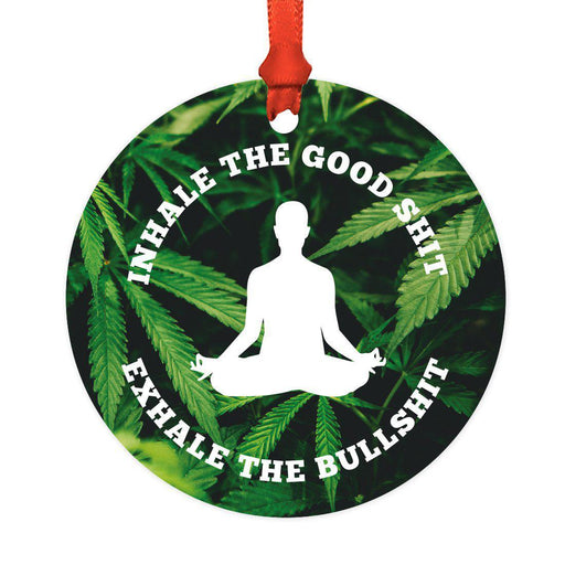 Funny Cannabis Weed Round Metal Christmas Ornament-Set of 1-Andaz Press-Inhale-