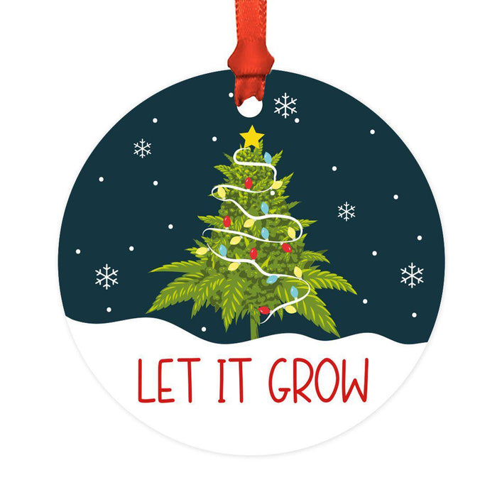 Funny Cannabis Weed Round Metal Christmas Ornament-Set of 1-Andaz Press-Let It Grow-