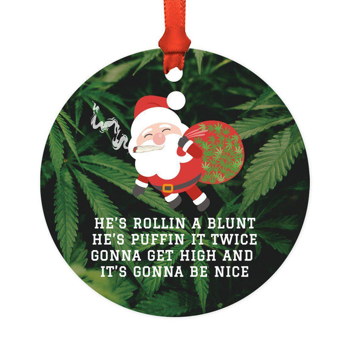 Funny Cannabis Weed Round Metal Christmas Ornament-Set of 1-Andaz Press-Rolling-