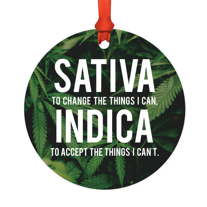 Funny Cannabis Weed Round Metal Christmas Ornament-Set of 1-Andaz Press-Sativa-