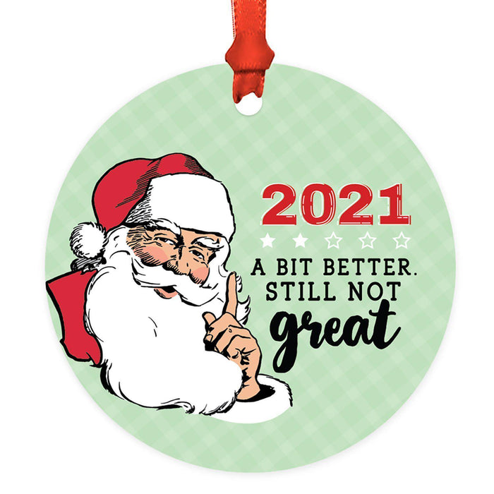 Funny Christmas Ornaments 2021 Round Metal Ornament, White Elephant Ideas-Set of 1-Andaz Press-We Survived 2021-