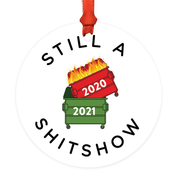 Funny Christmas Ornaments 2021 Round Metal Ornament, White Elephant Ideas-Set of 1-Andaz Press-We Survived 2021-