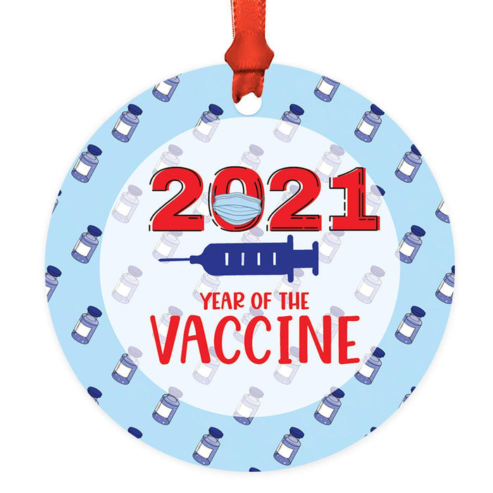 Funny Christmas Ornaments 2021 Round Metal Ornament, White Elephant Ideas-Set of 1-Andaz Press-We Survived 2021-