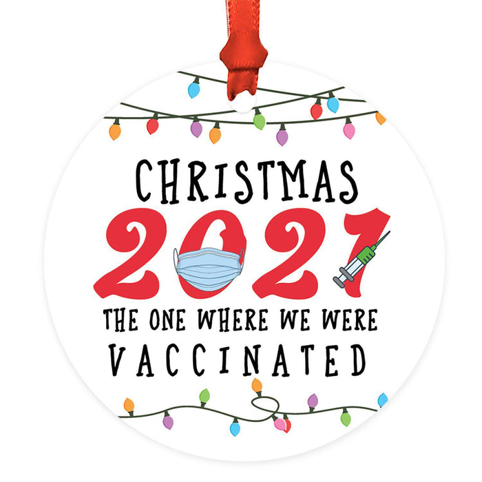 Funny Christmas Ornaments 2021 Round Metal Ornament, White Elephant Ideas-Set of 1-Andaz Press-We Survived 2021-