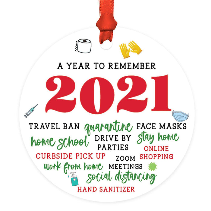Funny Christmas Ornaments 2021 Round Metal Ornament, White Elephant Ideas-Set of 1-Andaz Press-A Year To Remember 2021-