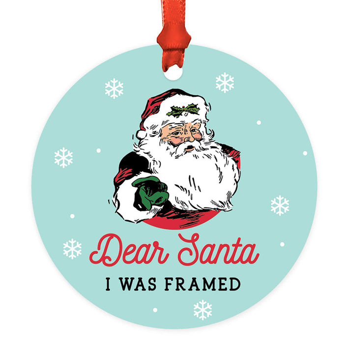 Funny Christmas Ornaments 2021 Round Metal Ornament, White Elephant Ideas-Set of 1-Andaz Press-Dear Santa I Was Framed-