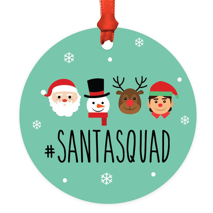 Funny Christmas Ornaments 2021 Round Metal Ornament, White Elephant Ideas-Set of 1-Andaz Press-#Santasquad-