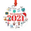 Funny Christmas Ornaments 2021 Round Metal Ornament, White Elephant Ideas-Set of 1-Andaz Press-We Survived 2021-