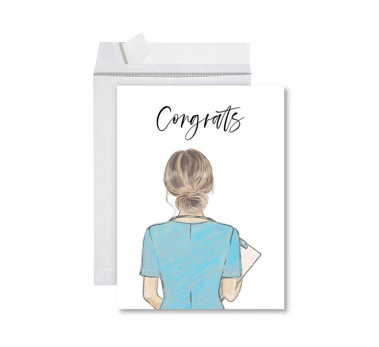 Funny Congratulations Jumbo Card With Envelope, Graduation Greeting Card for Grad Student-Set of 1-Andaz Press-Congrats Female Medical Scrub Design-