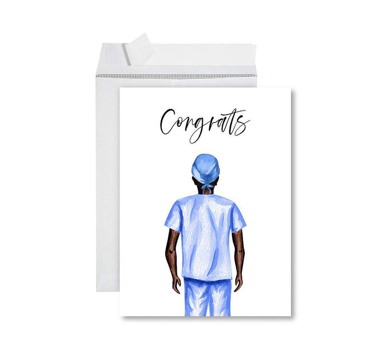 Funny Congratulations Jumbo Card With Envelope, Graduation Greeting Card for Grad Student-Set of 1-Andaz Press-Congrats Male Medical Scrub Design-