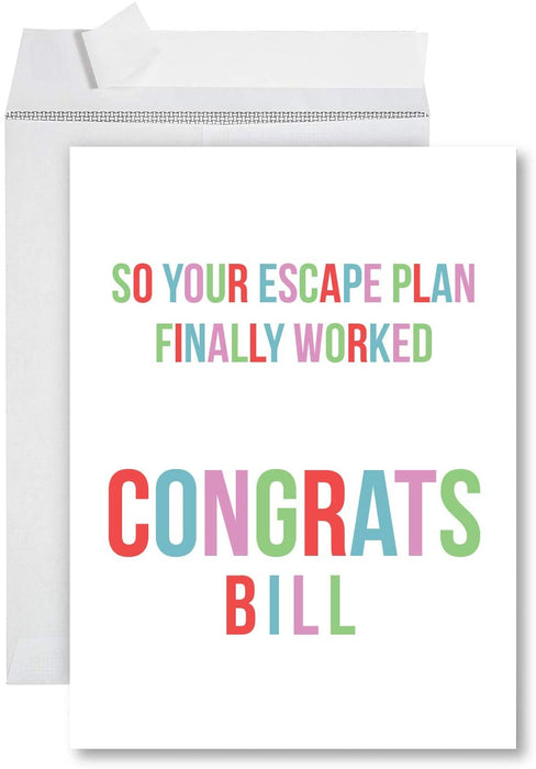 Funny Custom Jumbo Retirement Card With Envelope, Farewell Office-Set of 1-Andaz Press-Custom Escape Plan-