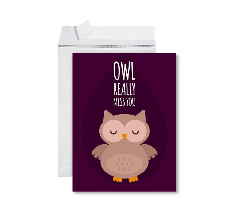 Funny Farewell Jumbo Card Blank Goodbye Greeting Card with Envelope-Set of 1-Andaz Press-Owl Really Miss You-