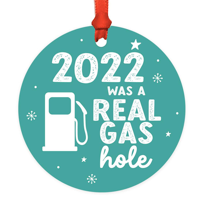 Funny Gas Round Metal Christmas Tree Ornament 2022, White Elephant Ideas-Set of 1-Andaz Press-Full Gasoline Wallet Empty-