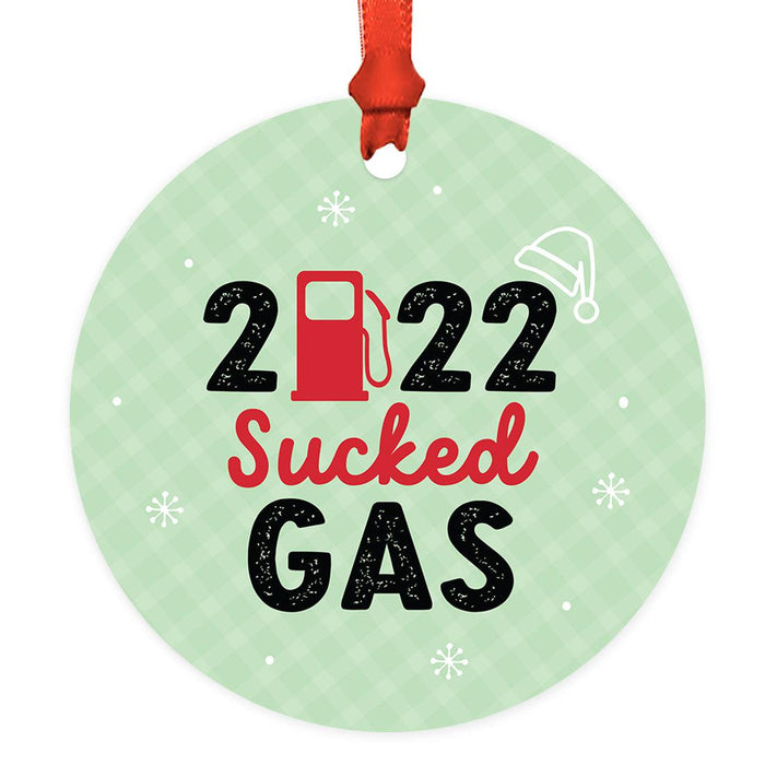 Funny Gas Round Metal Christmas Tree Ornament 2022, White Elephant Ideas-Set of 1-Andaz Press-Full Gasoline Wallet Empty-