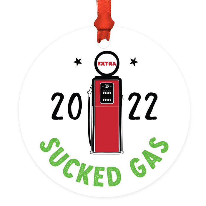 Funny Gas Round Metal Christmas Tree Ornament 2022, White Elephant Ideas-Set of 1-Andaz Press-Full Gasoline Wallet Empty-