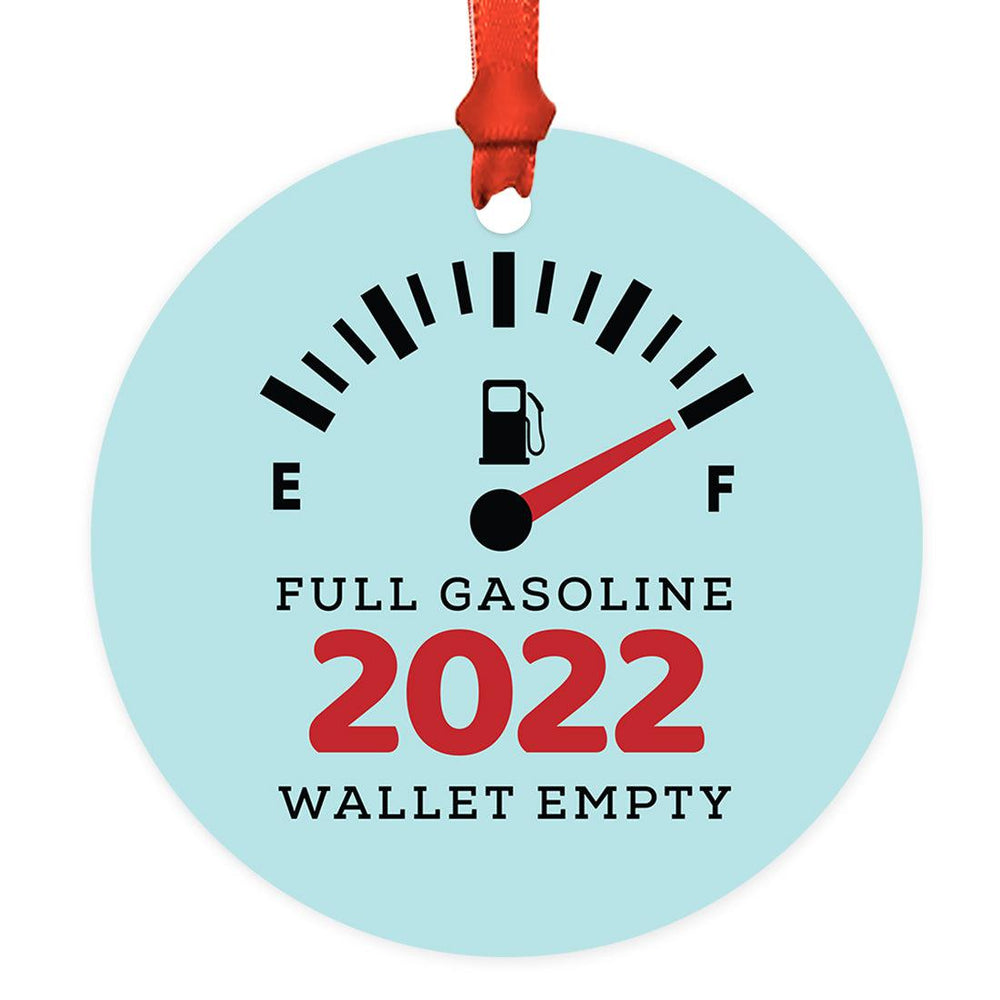 Funny Gas Round Metal Christmas Tree Ornament 2022, White Elephant Ideas-Set of 1-Andaz Press-Full Gasoline Wallet Empty-