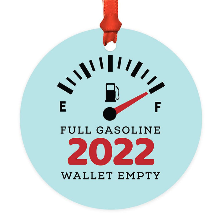 Funny Gas Round Metal Christmas Tree Ornament 2022, White Elephant Ideas-Set of 1-Andaz Press-Full Gasoline Wallet Empty-