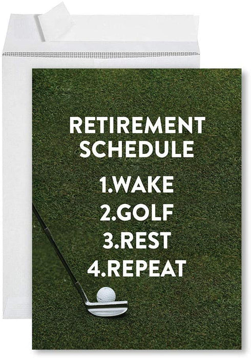 Funny Golf Jumbo Retirement Greeting Card With Envelope-Set of 1-Andaz Press-My Retirement Schedule Golf-