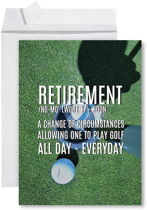 Funny Golf Jumbo Retirement Greeting Card With Envelope-Set of 1-Andaz Press-Retirement Golf Definition-