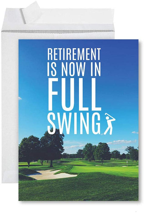 Funny Golf Jumbo Retirement Greeting Card With Envelope-Set of 1-Andaz Press-Retirement Is Now In Full Swing-