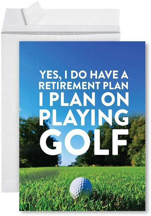 Funny Golf Jumbo Retirement Greeting Card With Envelope-Set of 1-Andaz Press-Retirement Plan On Playing Golf-