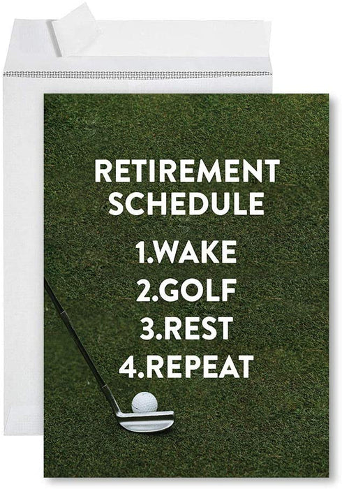 Funny Golf Jumbo Retirement Greeting Card With Envelope-Set of 1-Andaz Press-Wake Golf Rest Repeat-