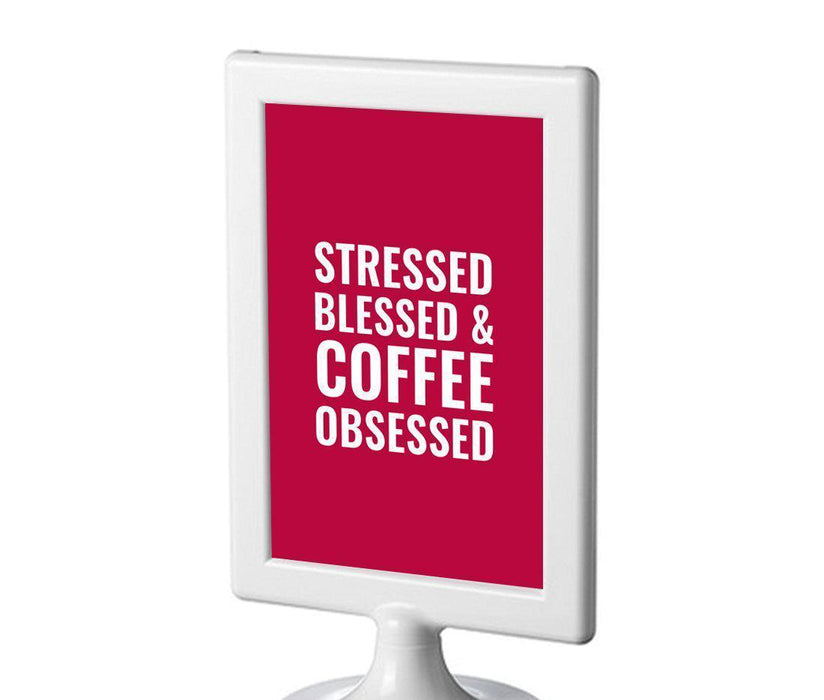 Funny & Inspirational Quotes Office Framed Desk Art-Set of 1-Andaz Press-Stressed, Blessed And Coffee Obsessed-