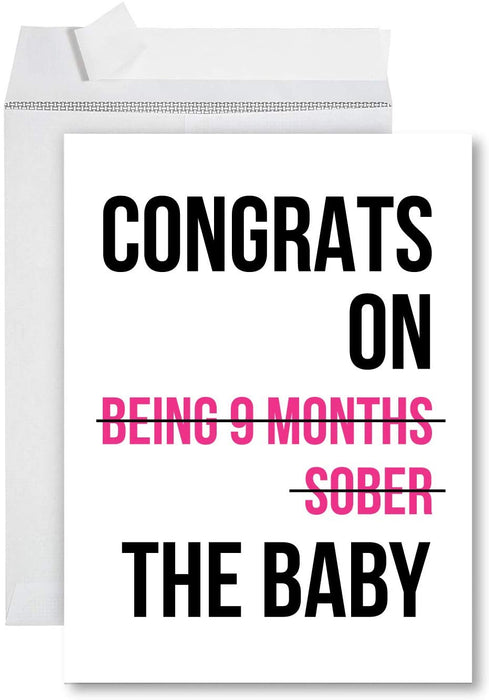 Funny Jumbo Baby Shower Card With Envelope, Funny Greeting Card-Set of 1-Andaz Press-9 Months Sober-