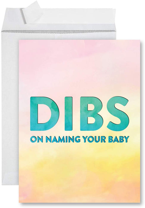 Funny Jumbo Baby Shower Card With Envelope, Funny Greeting Card-Set of 1-Andaz Press-Dibs On Baby Name-