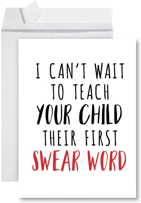 Funny Jumbo Baby Shower Card With Envelope, Funny Greeting Card-Set of 1-Andaz Press-First Swear Word-