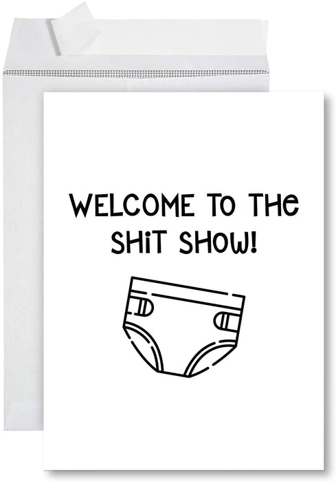 Funny Jumbo Baby Shower Card With Envelope, Funny Greeting Card-Set of 1-Andaz Press-Greeting Card, Welcome To The Shit Show-