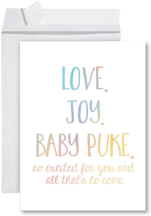 Funny Jumbo Baby Shower Card With Envelope, Funny Greeting Card-Set of 1-Andaz Press-Love, Joy, Baby Puke-