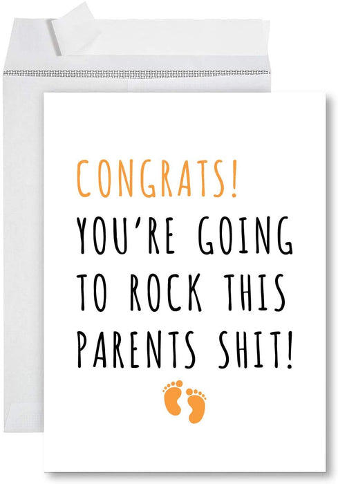 Funny Jumbo Baby Shower Card With Envelope, Funny Greeting Card-Set of 1-Andaz Press-Rock This Parents Shit-