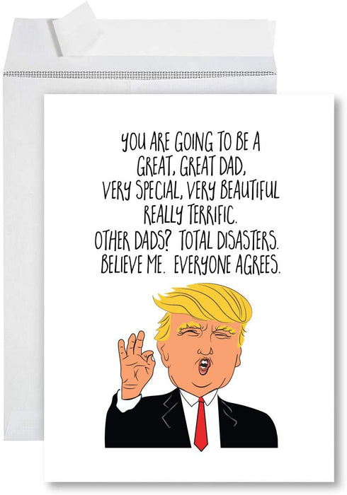 Funny Jumbo Baby Shower Card With Envelope, Funny Greeting Card-Set of 1-Andaz Press-Trump "Great Dad"-