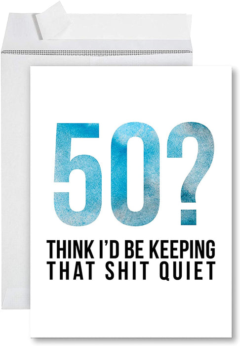Funny Jumbo Birthday Card With Envelope, Greeting Card-Set of 1-Andaz Press-50th Birthday, Keeping That Sh*t Quiet-