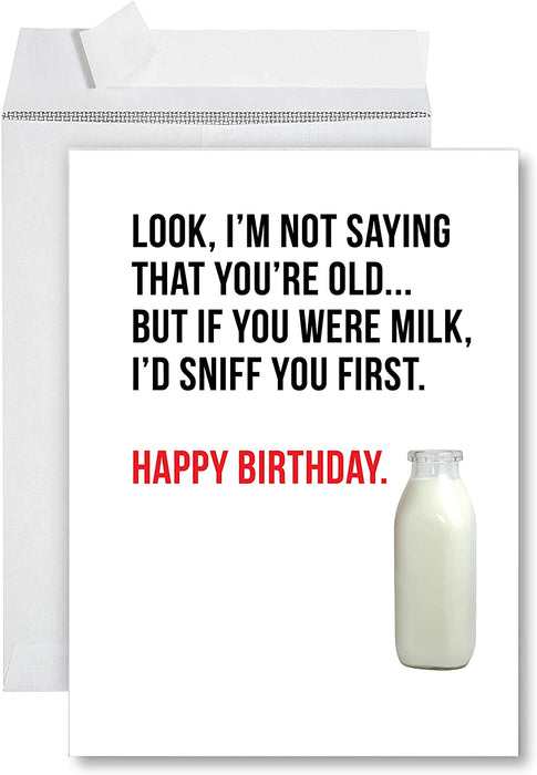 Funny Jumbo Birthday Card With Envelope, Greeting Card-Set of 1-Andaz Press-If You were Milk, I'd Sniff You First-