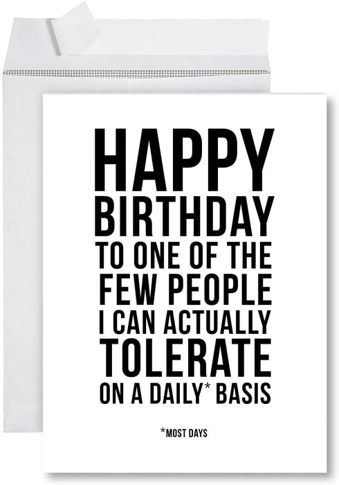 Funny Jumbo Birthday Card With Envelope, Greeting Card-Set of 1-Andaz Press-Tolerate On a Daily Basis-