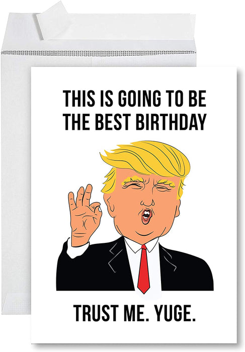 Funny Jumbo Birthday Card With Envelope, Greeting Card-Set of 1-Andaz Press-Trump Best Birthday, Yuge-