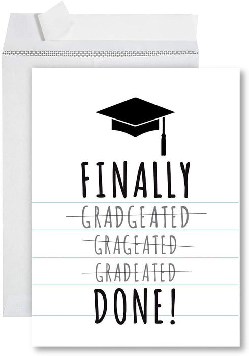 Funny Jumbo Graduation Card With Envelope, Greeting Card-Set of 1-Andaz Press-Finally Gradgeated Done!-