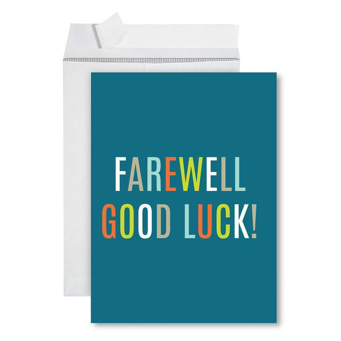 Funny Jumbo New Job Card With Envelope, Farewell Retirement Office-Set of 1-Andaz Press-Blue Farewell Good Luck!-