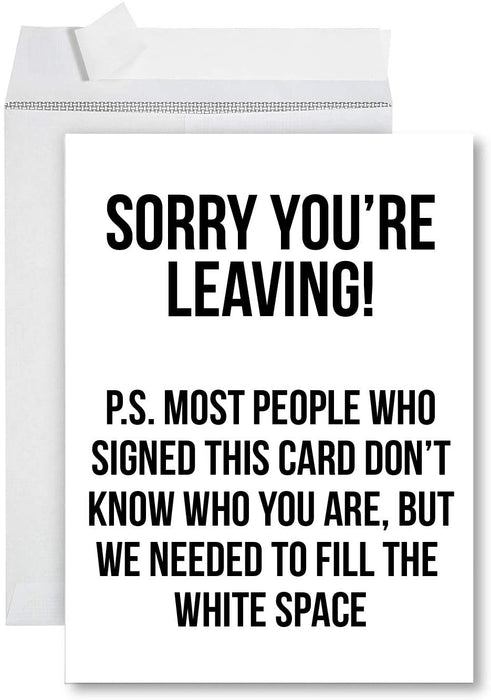 Funny Jumbo New Job Card With Envelope, Farewell Retirement Office-Set of 1-Andaz Press-Sorry You're Leaving-