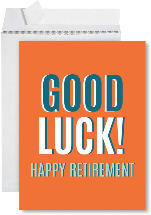 Funny Jumbo Retirement Card With Envelope, Farewell Office-Set of 1-Andaz Press-Good Luck! Happy Retirement-