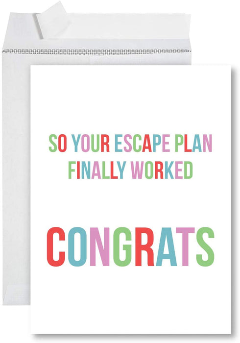 Funny Jumbo Retirement Card With Envelope, Farewell Office-Set of 1-Andaz Press-So Your Escape Plan Finally Worked Congrats-
