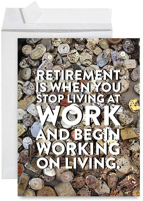 Funny Jumbo Retirement Card With Envelope, Greeting Card, For Coworker or Boss-Set of 1-Andaz Press-Begin Working On Living-