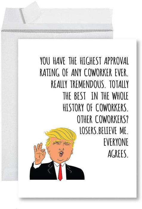 Funny Jumbo Retirement Card With Envelope, Greeting Card, For Coworker or Boss-Set of 1-Andaz Press-Trump Highest Approval Rating Coworker-
